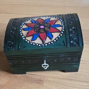 Polish Folk Colorful Floral Wooden Trinket Box